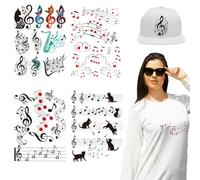 arricraft 4 Sheets Music Notes Iron on Stickers, Colorful Music Staff Pattern Print Transfer Stickers Decals for DIY T-Shirt Jeans Backpacks Families Clothing Hat Decoration Applique