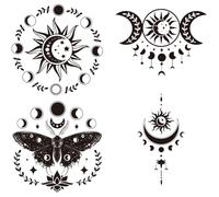 arricraft 4 Sheets Plastic Iron-On Transfer Logo Stickers, Black Moon Phase Theme Pattern Heat Transfer Film Sticker Set for DIY T-Shirt Hat Jacket Bag Curtain Decoration Accessories