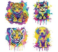 arricraft 4 Sheets Plastic Iron-On Transfer Logo Stickers, Graffiti Animal Theme Pattern Heat Transfer Film Sticker Set for DIY T-Shirt Bag Hat Jacket Curtain Decoration Accessories