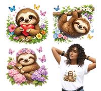 arricraft 4 Sheets Sloth Theme Iron on Stickers, Butterfly Flowers and Plants Fun Sloth Trees Print Transfer Stickers Decals for DIY T-Shirt Jeans Backpacks Families Clothing Hat Decoration Applique