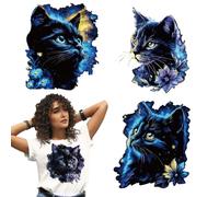 arricraft 4 Sheets Starlight Cat Theme Iron on Stickers, Glowing Black Cat Pattern Print Transfer Stickers Decals for DIY T-Shirt Jeans Backpacks Families Clothing Hat Decoration Applique
