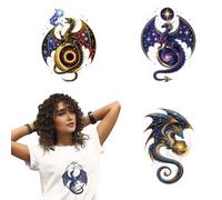 arricraft 4 Sheets Starry Sky Dragon Iron on Stickers, Moon Sun Star River Patterns Transfer Stickers Decals for DIY T-Shirt Jeans Backpacks Families Clothing Hat Decoration Applique