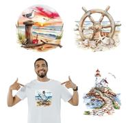 arricraft 4 Sheets Summer Beach Theme Iron on Stickers, Message in A Bottle Lighthouse Print Transfer Stickers Decals for DIY T-Shirt Jeans Backpacks Families Clothing Hat Decoration Applique