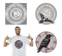 arricraft 4 Sheets Viking Raven Theme Iron on Stickers, Viking Compass Axe Shield Print Transfer Stickers Decals for DIY T-Shirt Jeans Backpacks Families Clothing Hat Decoration Applique