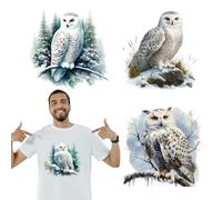 arricraft 4 Sheets White Owl Iron on Stickers, Snow Eagle Owl Pattern Print Transfer Stickers Decals for DIY T-Shirt Jeans Backpacks Families Clothing Hat Decoration Applique