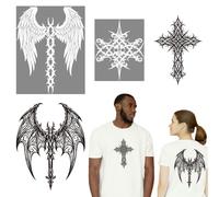arricraft 4 Sheets Wings and Thorns Theme Iron on Stickers, Gothic Style Dragon Wings Abstract Thorn Print Transfer Stickers Decal for DIY T-Shirt Jeans Backpacks Families Clothing Decoration Applique