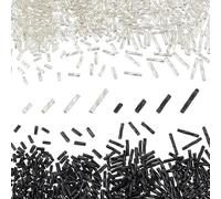 arricraft 4 Sizes Glass Twist Bugle Beads, 1942 Pcs Opaque Frosted Black and White Gold Charms, Small Craft Beads with Hole Long Tube Seeds Beads for DIY Bracelet Necklaces Crafting Jewelry Making