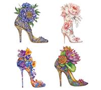 arricraft 4 Styles High Heels Iron on Decals Patches, Blue and Pink Peony Flowers Heat Transfer Stickers PET Washable Patches for DIY Clothes Hat Jeans Jacket Decor, 9.05 inch(23cm) Long