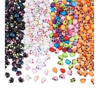 Arricraft 400pcs Halloween Acrylic Skull Beads, 4 Styles Mixed Color, 7.5mm x 9.5mm Triangular Skull Head Beads for DIY Craft Bracelets, Necklaces, Earrings