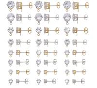 arricraft 48 Pcs 8 Styles 925 Sterling Silver Stud Earrings Findings with Loops, Cubic Zirconia Stud Making Kit with Sterling Silver Ear Nuts for Women DIY Earring Jewelry Making