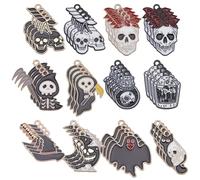 arricraft 48 Pcs Halloween Charms, 12 Styles Horror Skull Ghost Enamel Pendants Halloween Scary Charms Kit for Earring Necklace Bracelet Jewelry Making DIY Crafts Accessories