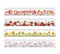 arricraft 4Pcs Wood Ruler, 4 Styles Tool Ruler Tulips Roses Sunflowers Wildflowers Student Ruler Creative Flowers Styling Measuring Tool Knitting Tools for Students Teachers Artists