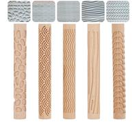 arricraft 5 Pcs 5 Styles Clay Texture Rollers, Wooden Handle Pottery Tools Sea Wave Ripple Pattern Emboss Plaid Rollers Clay Modeling Pattern Rollers Kit for DIY Pottery Pasta Ceramics Making