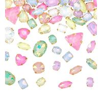 arricraft 50 Pcs Colorful Sew on Rhinestone, Mixed Shapes Glass Sewing Stones Flatback Crystal Gems with Claw for DIY Crafts Jewelry Making Dresses Clothing Shoes Bag Sewing Decorations