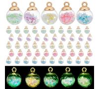 arricraft 50 Pcs Glow in The Dark Glass Pendants, 5 Colors 0.84inch Ball Charms Luminous Globe Charms Colorful Glass Pendants with Golden Loop for Necklace Bracelet Earring Jewelry Making