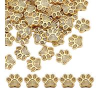 arricraft 50 Pcs Paw Footprint Beads, Gold Tibetan Style Alloy Dog Paw Print Loose Large Hole Beads for Bracelet Jewelry Making, 12x14x3.5mm