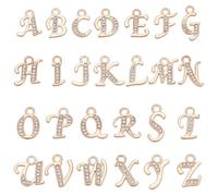 arricraft 52 Pcs Crystal Rhinestone Letter A-Z Charms Pendants, Light Gold Metal Letters Charms Crystal Small Pendants for Women DIY Bracelet Necklace Earrings Choker Making