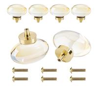 arricraft 6 Pack Glass Cabinet Knobs, Oval Glass Drawer Knobs with Brass Findings, Door Handle Furniture Pull for Kitchen Bathroom Dresser Desk Cabinet Drawer, Golden 1.67x1.77Inch
