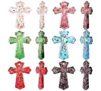 arricraft 6 Pcs Cross Handmade Millefiori Glass Beads, 6 Colors Large Cross Loose Spacer Beads for Bracelet Necklace Crafting Supplies 6x4.8cm(2.36x1.89inches)