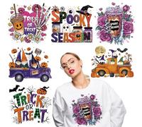 arricraft 6 Pcs Halloween Theme Heat Transfer Film Logo Stickers Set, 6 Styles Ghost Hands Skulls Halloween Dwarves Heat Transfer Stickers Iron on Decals for T-Shirts Patches Bags Hats DIY Crafts