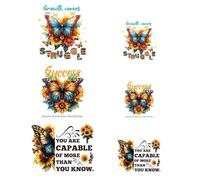 arricraft 6 Pcs Iron on Decals Patches, 6 Sizes Butterflies Flowers Iron on Stickers Inspirational Quotes Heat Transfer Stickers Plastic Washable Patches for Clothes Backpacks Cover