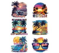 arricraft 6 Pcs Iron on Decals Patches, 6 Sizes Summer Beach Theme Iron on Stickers Coconut Trees Sunrise Hammock Heat Transfer Stickers Plastic Washable Patches for DIY Clothes Decor Backpacks Cover