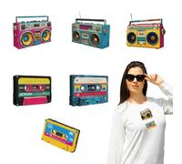 arricraft 6 Pcs Recorders Theme Heat Transfer Film Logo Stickers Set, 6 Styles Videotapes Cassettes Heat Transfer Stickers Iron on Decals for T-Shirts Patches Bags Hats DIY Crafts