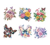 arricraft 6 Pcs Spring and Summer Theme Heat Transfer Film Logo Stickers Set, 6 Styles Floral Butterflies Flamingos Heat Transfer Stickers Iron on Decals for T-Shirts Patches Bags Hats DIY Crafts