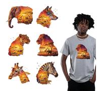 arricraft 6 Sheets African Scenery Theme Iron on Stickers, Sunset Scenery African Savanna Animals Print Transfer Stickers Decals for DIY T-Shirt Jeans Backpacks Clothing Hat Decoration Applique