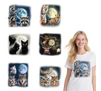 arricraft 6 Sheets Animal Moon Theme Iron on Decals Patches, 6 Styles Raccoon Owl Wolf Black Cat Moon Iron on Stickers PET Washable Heat Transfer Stickers for T-Shirts Patches Bags Hats DIY Crafts