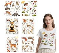 arricraft 6 Sheets Animals and Plants Theme Iron on Decals Patches, Forest Animals Plants and Flowers Patterns Transfer Stickers PET Washable Patches for DIY Clothes Decor, 9.45 inch(24cm) Long