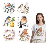 arricraft 6 Sheets Bird Theme Iron on Decals Patches, 6 Styles Watercolor Flowers Robin Iron on Stickers PET Washable Heat Transfer Stickers for T-Shirts Patches Bags Hats DIY Crafts