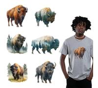 arricraft 6 Sheets Bison Forest Iron on Decals Patches, Forest Woodland Animals Transfer Stickers PET Washable Patches for DIY Clothes Decor, 7.08 inch(18cm) Long