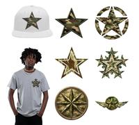 arricraft 6 Sheets Camouflage Star Iron on Stickers, Geometric Camouflage Stars Pattern Print Transfer Stickers Decals for DIY T-Shirt Jeans Backpacks Families Clothing Hat Decoration Applique