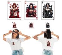 arricraft 6 Sheets Card Style Queen Theme Iron on Stickers, Queen of Hearts King of Spades Print Transfer Stickers Decals for DIY T-Shirt Jeans Backpacks Families Clothing Hat Decoration Applique
