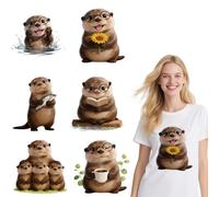 arricraft 6 Sheets Cartoon Animal Iron on Stickers, Cute Otters Print Transfer Stickers Decals for DIY T-Shirt Jeans Backpacks Families Clothing Hat Decoration Applique