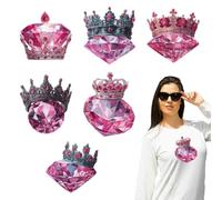arricraft 6 Sheets Crown Diamond Theme Iron on Stickers, Pink Diamond Gemstone Colored Crown Print Transfer Stickers Decals for DIY T-Shirt Jeans Backpacks Families Clothing Hat Decoration Applique