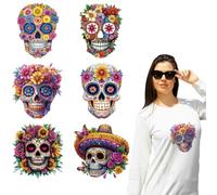 arricraft 6 Sheets Day of The Dead Cloth Iron on Stickers, Sugar Skull Heat Transfer Stickers Decals for DIY T-Shirt Jeans Backpacks Families Clothing Hat Decoration Applique