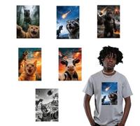 arricraft 6 Sheets Funny Animals Iron on Stickers, Cats Raccoons Dinosaurs Patterns Transfer Stickers Decals for DIY T-Shirt Jeans Backpacks Families Clothing Hat Decoration Applique