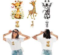arricraft 6 Sheets Giraffe Theme Iron on Stickers, Giraffe Daisies Bees Butterflies Print Transfer Stickers Decals for DIY T-Shirt Jeans Backpacks Families Clothing Hat Decoration Applique