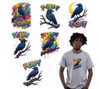 arricraft 6 Sheets Graffiti Crow Iron on Stickers, Hip-Hop Crow on Tree Branch Print Transfer Stickers Decals for DIY T-Shirt Jeans Backpacks Families Clothing Hat Decoration Applique