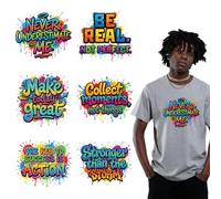 arricraft 6 Sheets Graffiti Letters Theme Iron on Stickers, Colorful Gradient Graffiti Print Transfer Stickers Decals for DIY T-Shirt Jeans Backpacks Families Clothing Hat Decoration Applique