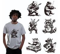 arricraft 6 Sheets Music Animal Forest Iron on Stickers, Bear Raccoon Instruments Print Transfer Stickers Decals for DIY T-Shirt Jeans Backpacks Families Clothing Hat Decoration Applique