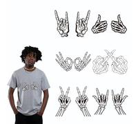 arricraft 6 Sheets Skull Hand Cloth Iron on Stickers, Skull Hand Gesture Heat Transfer Stickers Decals for DIY T-Shirt Jeans Backpacks Families Clothing Hat Decoration Applique