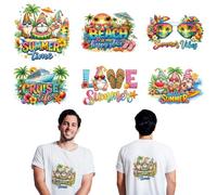 arricraft 6 Sheets Summer Theme Iron on Stickers, Beach Gnomes Coconut Trees Sand Beach Print Transfer Stickers Decals for DIY T-Shirt Jeans Backpacks Families Clothing Hat Decoration Applique