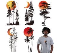 arricraft 6 Sheets Sunrise Moon Forest Iron on Stickers, Sunset Tree Silhouettes Print Transfer Stickers Decals for DIY T-Shirt Jeans Backpacks Families Clothing Hat Decoration Applique