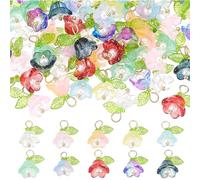 Arricraft 60 Pcs 10 Colors Glass Crystal Floral Charms, Trumpet Flower Beads for Jewelry Making, 3.5mm Hole