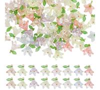 arricraft 60 Pcs 8 Colors Glass Flower Charms，19mm(0.75inch) Colorful Crystal Flower Pendant with Pearl Clear Acrylic Floral Charms Trumpet Flower Beads for Jewelry Making Craft