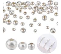 arricraft 60 Pcs 925 Sterling Silver Beads for Jewelry Making, 3 Sizes Seamless Smoot Tiny Round Ball Spacer Loose Beads for Ring Necklace Earring Bracelets Making