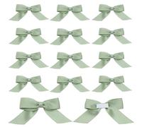 arricraft 60 Pcs Sage Green Satin Ribbon Bows, 3.46" x 2.16" Self-Adhesive Pre-Tied Green Bows Bulk for Festival Anniversary DIY Gift Wrap Holiday Wedding Party Decoration Accessories